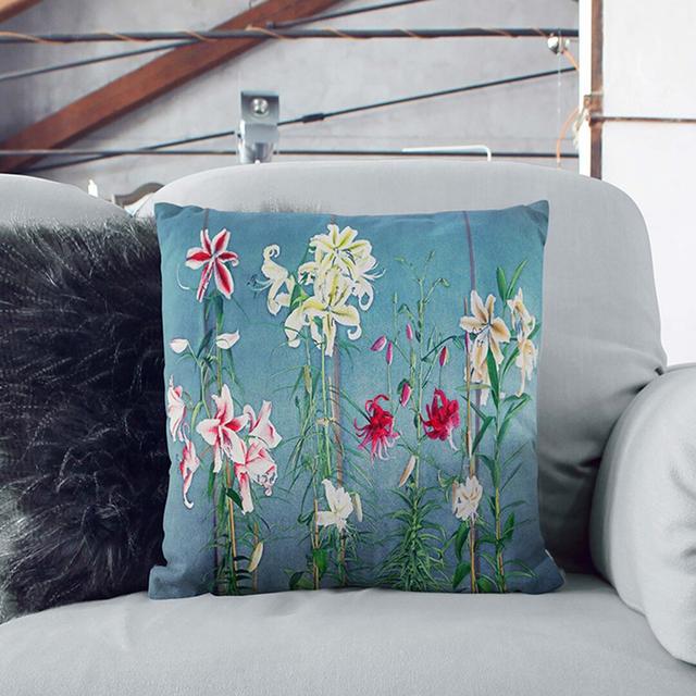 Growing Lilies by Kazumasa Ogawa Cushion with Filling East Urban Home Size: 55cm H x 55cm W x 20cm D, Backing Colour: Stone on Productcaster.