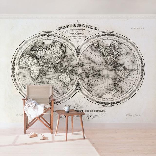 1848 French Map of the Hemispheres Textured Semi-Gloss Wallpaper Roll East Urban Home Size: 3.36m x 225cm, Material quality: Premium (150g/m²) on Productcaster.