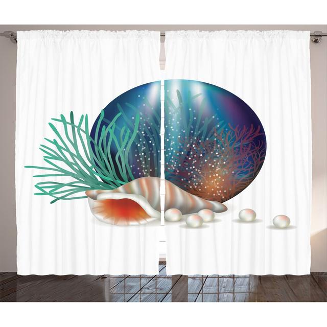 Gardine Underwater World, halbtransparent (Set of 2) East Urban Home Vorhanggröße: 260 cm B x 280 cm L on Productcaster.