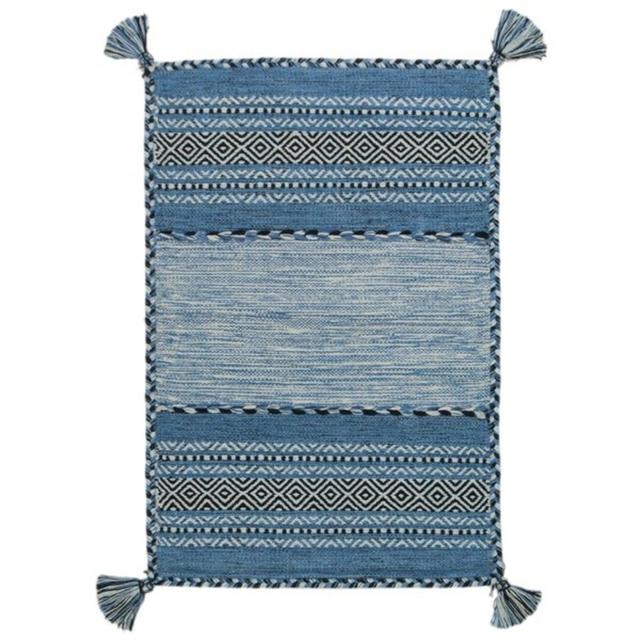 Jon Kilim Cotton Blue Rug Natur Pur Rug Size: Rectangle 160 x 230cm on Productcaster.