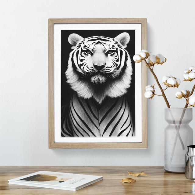 Monochrome Tiger No.2 - Picture Frame Painting World Menagerie Size: 34cm H x 25cm W x 2cm D, Frame Colour: Oak on Productcaster.