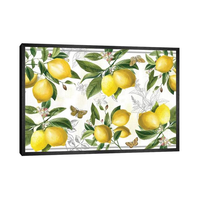 Linen Lemons by Nan - Print on Canvas August Grove Size: 45.72cm H x 66.04cm W x 3.81cm D, Format: Black Framed on Productcaster.