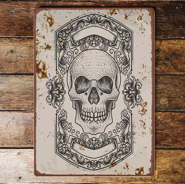 Ornamental Skull Skeletons Metal Sign Plaque The Seasonal Aisle Size: 25cm H x 20cm W on Productcaster.