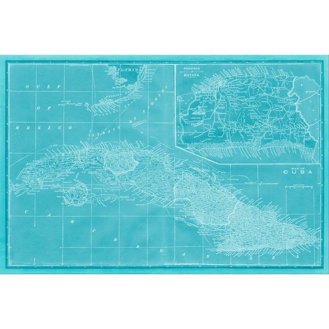 Map of Cuba in Aqua by Vision Studio - Wrapped Canvas Graphic Art Williston Forge Size: 30cm H x 46cm W on Productcaster.