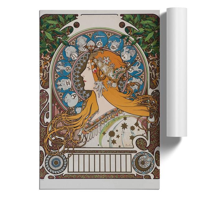 The Zodiac Vol.1 by Alphonse Mucha - Unframed Painting East Urban Home Size: 42cm H x 30cm W x 0.1cm D on Productcaster.