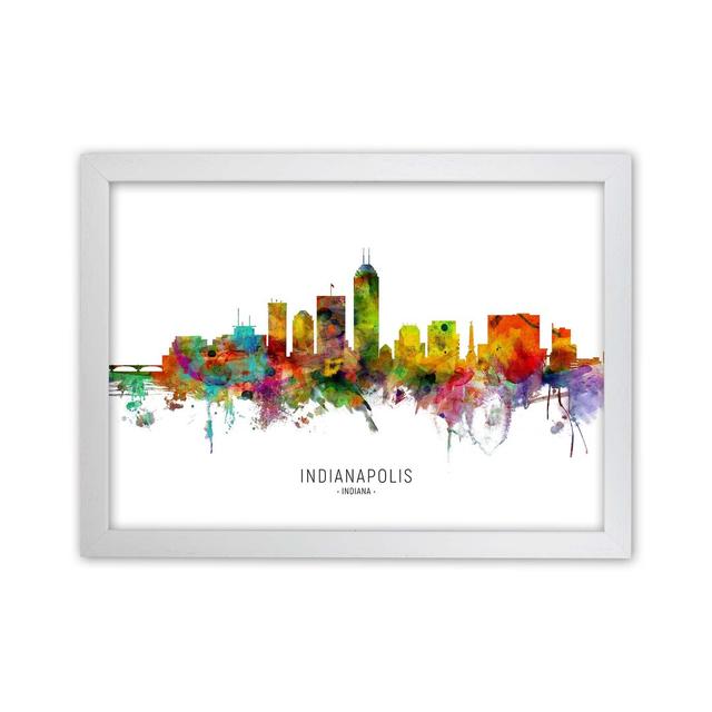 Indianapolis Indiana Skyline by Michael Tompsett - Print Ebern Designs Size: 25cm H x 34cm W x 3cm D, Format: White Framed on Productcaster.