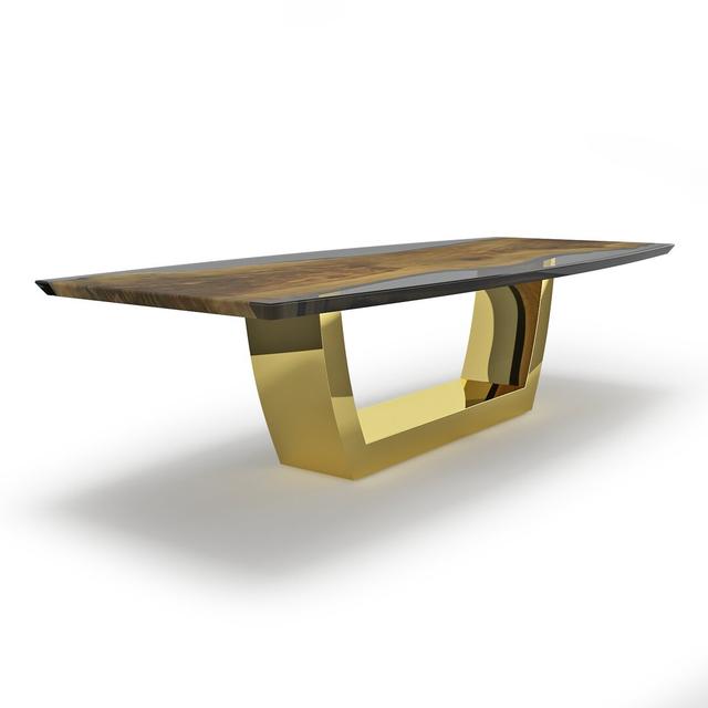 Metal Base Dining Table Arditi Collection Table Top Colour: Smoked/Blue on Productcaster.