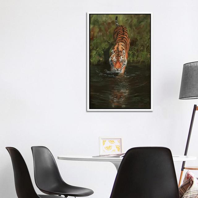 Tiger Cooling Off by David Stribbling - Gallery-Wrapped Canvas Giclée on Canvas Langley Street Format: White Framed, Size: 101.6cm H x 66.04cm W x 3.8 on Productcaster.