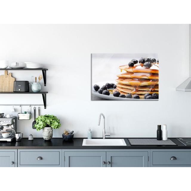 Glass picture | Mural on real glass Pancakes with syrup and blueberries including suspension and spacers s2484 Brayden Studio Size: 60cm H x 80cm W on Productcaster.