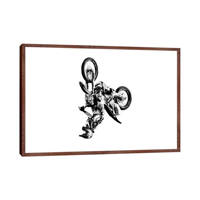 Motocross Flip White - Print on Canvas Williston Forge Format: Classic Brown Wood Framed, Size: 45.72cm H x 66.04cm W x 3.81cm D on Productcaster.