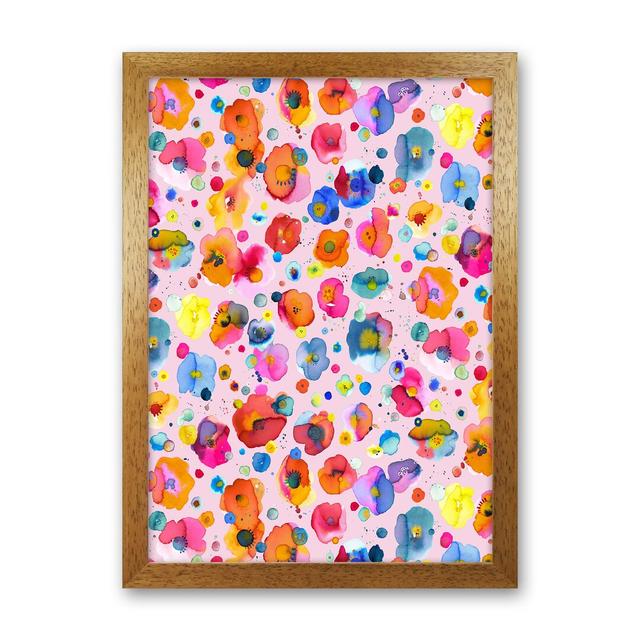 Bohemian Naive Flowers Pink - Print 17 Stories Size: 46cm H x 34cm W x 3cm D, Frame Option: Brown Framed on Productcaster.