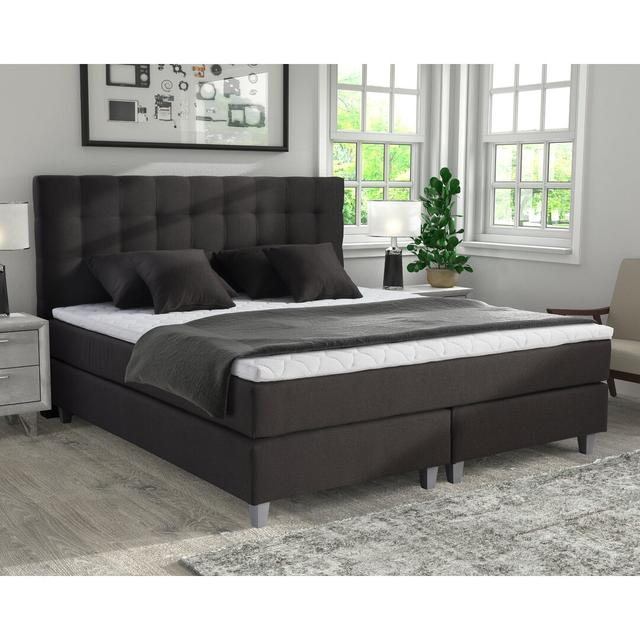 Echtes Boxspringbett Summerall mit Kaltschaum Topper, Überlänge 220 cm Mercury Row Größe: 140 x 220 cm, Farbe: Grau, Matratzenhärte: H2: Bis ca. 80 kg on Productcaster.