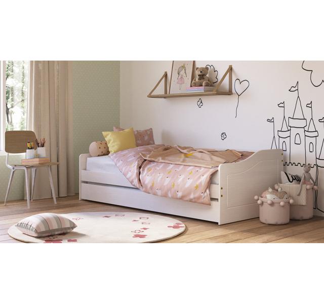 Sanah Bed with Pull-Out Bed and Slatted Frame Harriet Bee Bed Frame Colour: White, Bed Size: 90 x 200 cm on Productcaster.