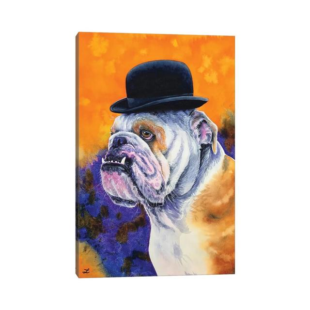 Bulldog In Derby Hat by Zaira Dzhaubaeva - Wrapped Canvas Gallery-Wrapped Canvas Giclée ClassicLiving Size: 45.72cm H x 30.48cm W on Productcaster.