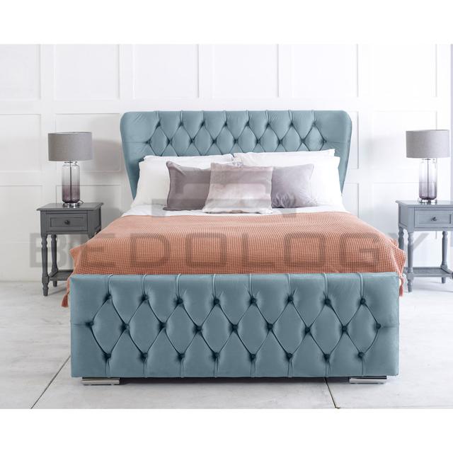 Jayvion Upholstered Bed Frame Mercer41 Colour: Green, Size: Double (135x190cm) on Productcaster.