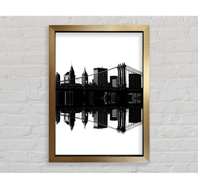 Brooklyn Bridge Reflections B N W Framed Print Ebern Designs Size: 59.7cm H x 42cm W x 3.4cm D, Format: Gold Framed Paper on Productcaster.