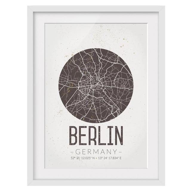 Berlin City Plan - Vintage - Picture Frame Graphic Art Print on Paper East Urban Home Rahmenoptionen: Mattes Weiß, Size: 55 cm H x 40 cm B on Productcaster.