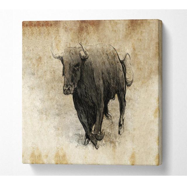 Brower Bull Charging - Wrapped Canvas Art Prints Natur Pur Size: 81.3cm H x 81.3cm W x 10cm D on Productcaster.