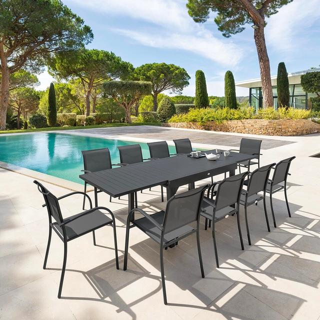 Antonioni 10 Seater Dining Set Dakota Fields Color (Frame): Anthracite, Color (Textile): Dark Red on Productcaster.