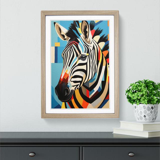 Zebra Geometric No.3 - Single Picture Frame Print on Wood Latitude Vive Size: 34cm H x 25cm W x 2cm D, Frame Colour: Oak on Productcaster.