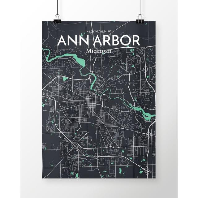 Ann Arbor City Map - Unframed Graphic Art Print on Paper East Urban Home Colour: Black/Blue, Size: 50.8cm H x 40.6cm W x 0.13cm D on Productcaster.