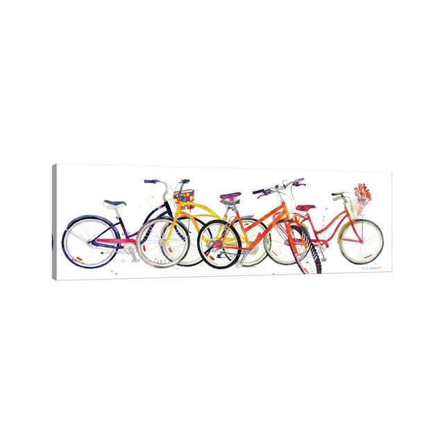 Bikes II by Maja Wronska - Wrapped Canvas Panoramic Graphic Art Rosalind Wheeler Size: 50.8cm H x 152.4cm W x 1.91cm D on Productcaster.