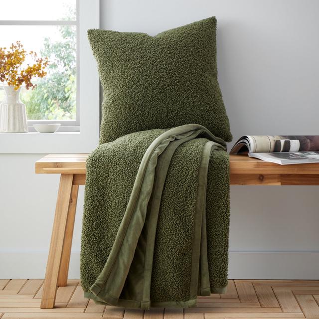 So Soft Velvet Boucle Blanket Throw Catherine Lansfield Colour: Olive on Productcaster.