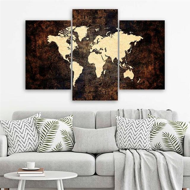 World Map - 3 Piece Wrapped Canvas Graphic Art Print Set Borough Wharf Size: 80cm H x 120cm W on Productcaster.