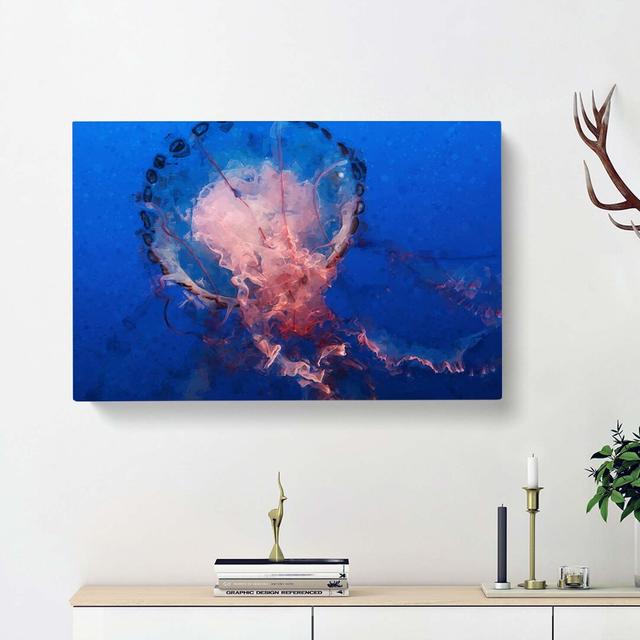 Jellyfish in Pink & Blue in Abstract - Wrapped Canvas Graphic Art Print East Urban Home Size: 60cm H x 91cm W x 3cm D on Productcaster.