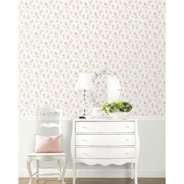 Pretty Prints Mini Rose Trail Wallpaper Roll East Urban Home Colour: Pink/Green on Productcaster.