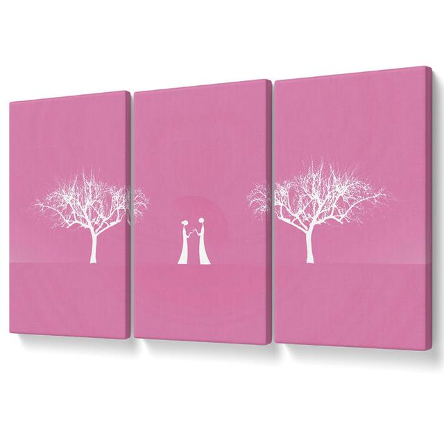 Love Between the Trees and Moon Pink - 3 Piece Wrapped Canvas Graphic Art Rosalind Wheeler Size: 121.9cm H x 243.8cm W on Productcaster.