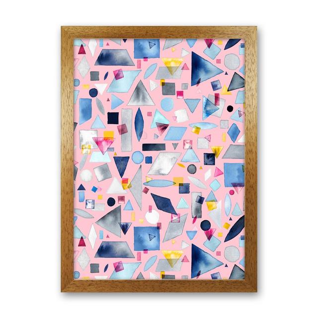 Geometric Pieces Pink - Graphic Art Print on Paper 17 Stories Size: 46cm H x 34cm W x 3cm D, Frame Option: Brown Framed on Productcaster.