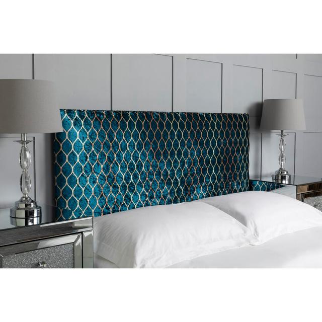 Upholstered Headboard, Argyle Marble Velvet Designer Fabric, Made In England Canora Grey Upholstery: Peacock, Size: Double (4'6) on Productcaster.