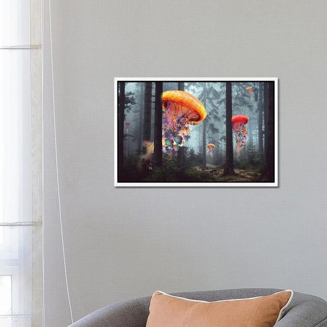 Electric Jellyfish Forest by David Loblaw - Graphic Art Print on Canvas Ebern Designs Format: White Framed, Size: 45.72cm H x 66.04cm W x 3.81cm D on Productcaster.