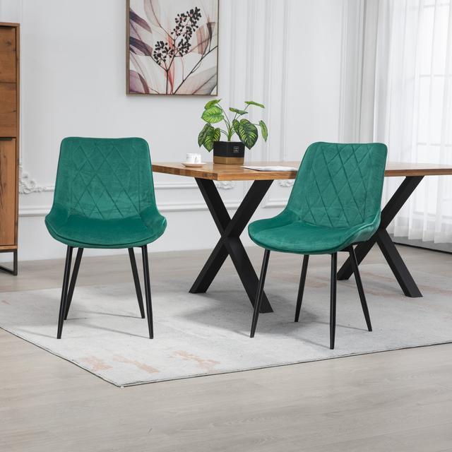 Set of 2 Bovino Velvet Fabric Dining Chairs - Grey (Set of 2) George Oliver Upholstery Colour: Green on Productcaster.