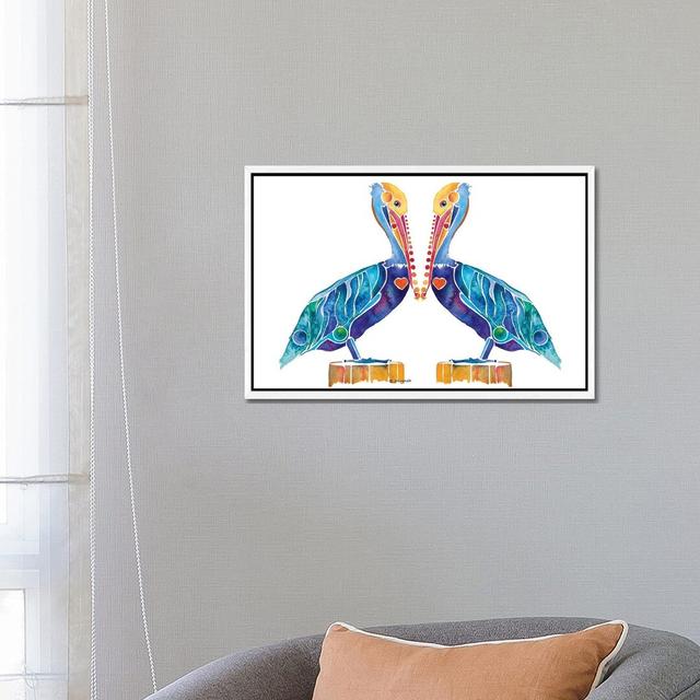 Pelican Seashore by Jo Lynch - Painting Print on Canvas House of Hampton Format: White Framed, Size: 45.72cm H x 66.04cm W x 3.81cm D on Productcaster.