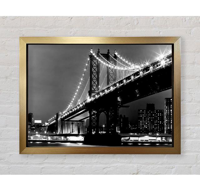 Brooklyn Bridge Night Lights B N W Framed Print Ebern Designs Format: Gold Framed Paper, Size: 42cm H x 59.7cm W x 3.4cm D on Productcaster.