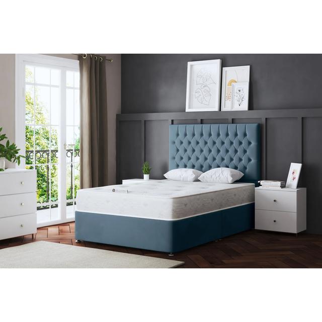 Seraphine Chesterfield Divan Bed with Headboard Fairmont Park Size: Super King (6'), Colour: Blue on Productcaster.