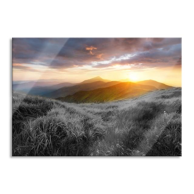 Summery Mountain Meadow at Sunset - Unframed Graphic Art on Glass Union Rustic Size: 60cm H x 80cm W x 0.4cm D on Productcaster.