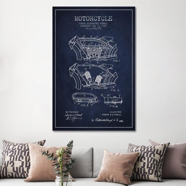 Frank A. Etwell Motorcycle Patent Sketch (Navy Blue) by Aged Pixel - Wrapped Canvas Art Prints Williston Forge Size: 152.4cm H x 101.6cm W x 3.81cm D on Productcaster.