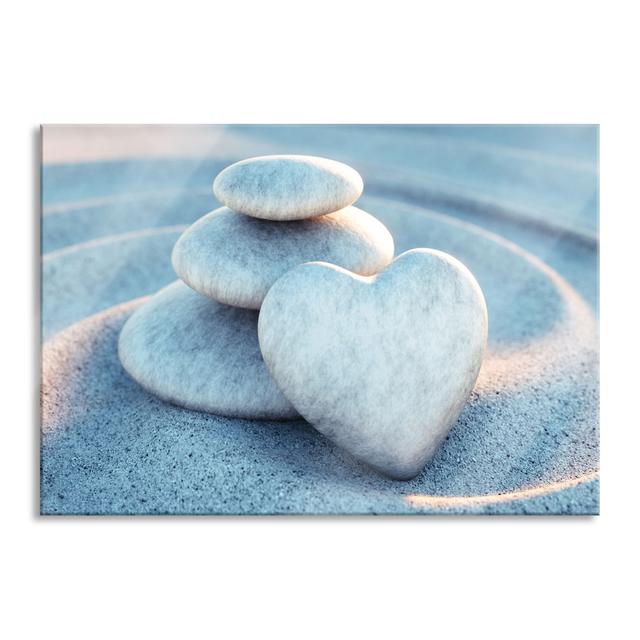 Stone Tower With A Heart In Sand Waves - No Frame Print on Glass Brayden Studio Size: 70cm H x 100cm W x 0.4cm D on Productcaster.