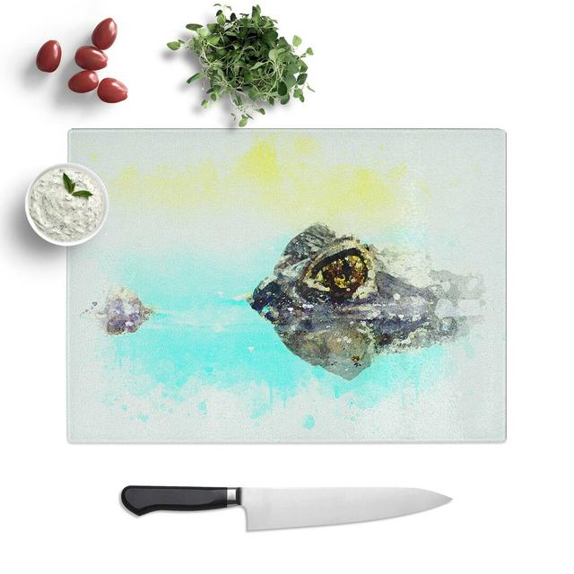 Tempered Glass Peering Crocodile Chopping Board East Urban Home Size: 39 cm W x 28.5 cm L on Productcaster.