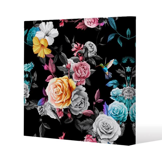 Humming Bird, Roses, Peony With Leaves Canvas Print Andrew Lee Size: 77cm H x 77cm W on Productcaster.