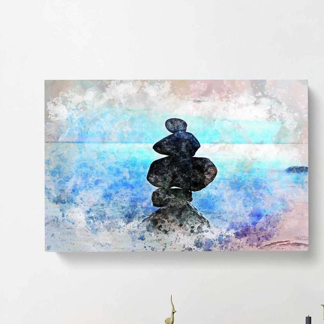 Balancing Zen Stones Upon A Lake In Abstract - Wrapped Canvas Painting East Urban Home Size: 35cm H x 50cm W x 3cm D on Productcaster.