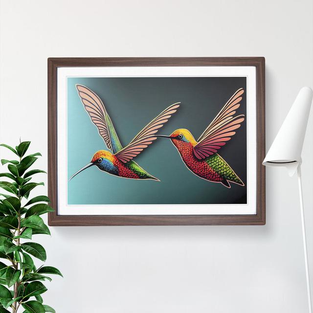 Two Hummingbirds - Single Picture Frame Print Marlow Home Co. Size: 46cm H x 64cm W x 2cm D, Frame Colour: Walnut on Productcaster.