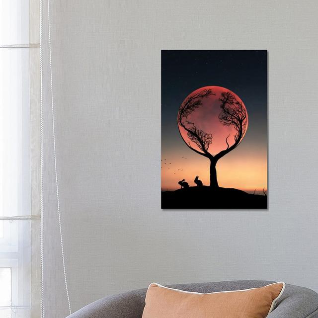 Rabbit And Full Moon by Abdullah Evindar - Wrapped Canvas Gallery-Wrapped Canvas Giclée ClassicLiving Size: 66.04cm H x 45.72cm W x 3.81cm D on Productcaster.