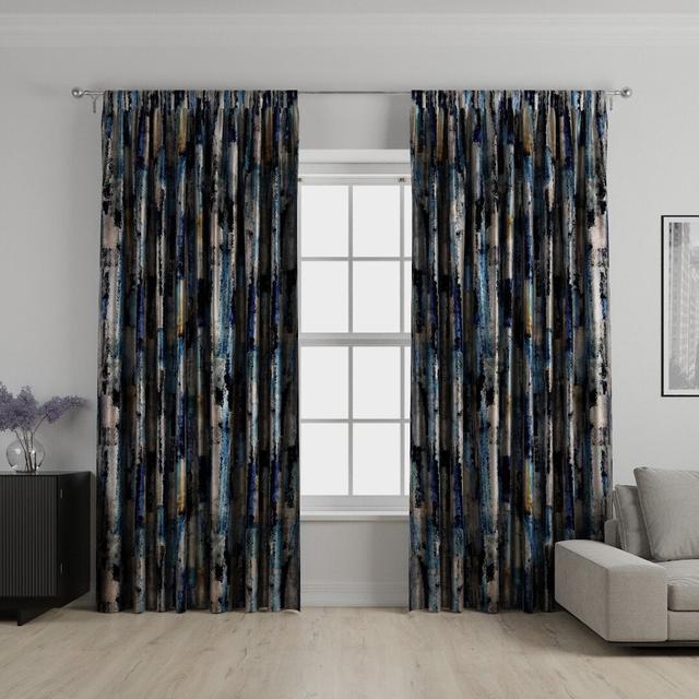 Liv Eyelet Blackout Door Curtain Borough Wharf Colour: Blue/Black/Yellow, Panel Size: Width 228 x Drop 137cm on Productcaster.