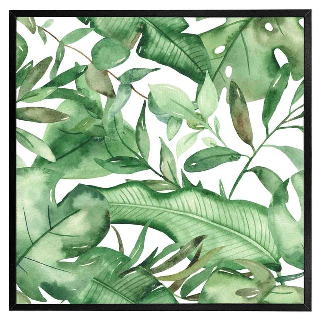 Adelilah Watercolour Green Tropical Leaves - Single Picture Frame Print 17 Stories Size: 61cm H x 61cm W x 4cm D, Frame Colour: Black on Productcaster.