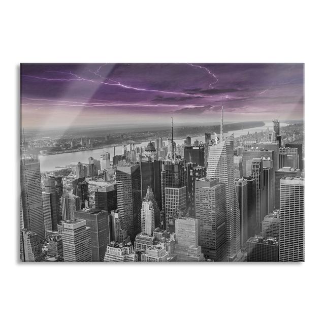 Stormy New York Skyline - Unframed Graphic Art on Glass Brayden Studio Size: 70cm H x 100cm W x 0.4cm D on Productcaster.