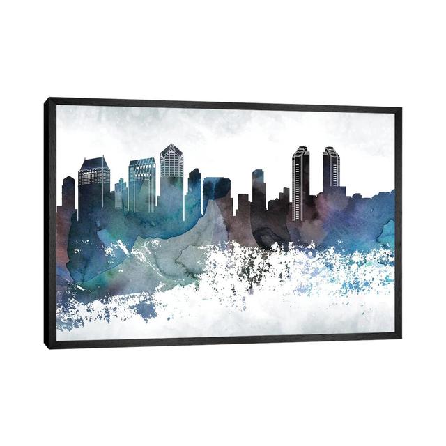 San Diego Bluish Skylines - Print Ebern Designs Size: 101.6cm H x 152.4cm W x 3.81cm D, Format: Black Framed on Productcaster.